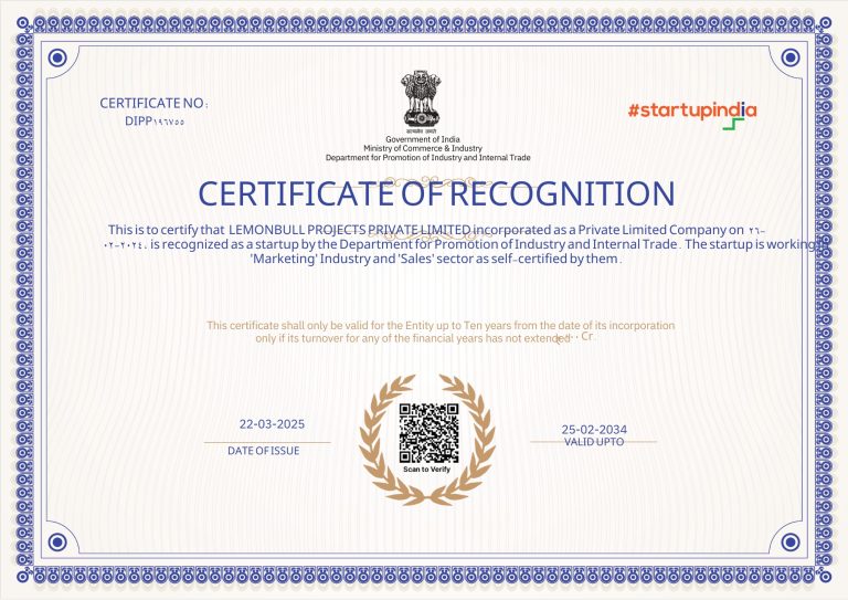 STARTUP INDIA REGISTRATION CERTIFICATE LEMONBULL.pdf